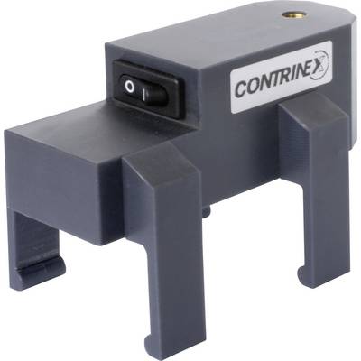 A grey, rectangular plastic holder with a tilt switch, standing on four legs. 'Contrinex' printed on the side.