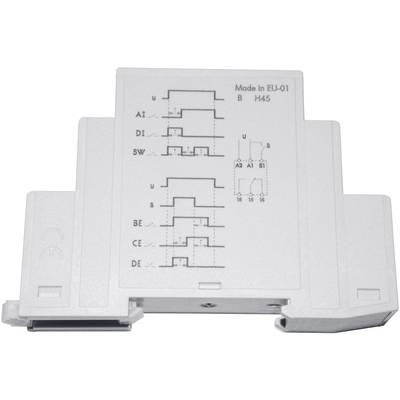 An electrical device with circuit diagrams and labels on the front, note 'Made in EU-01, B H45'.