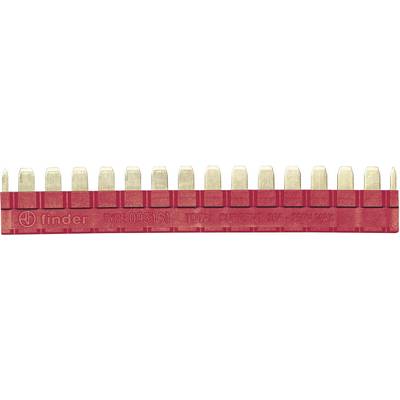 Red, long plastic strip with golden metallic connectors, commonly used as an electrical connector in electrical installations.