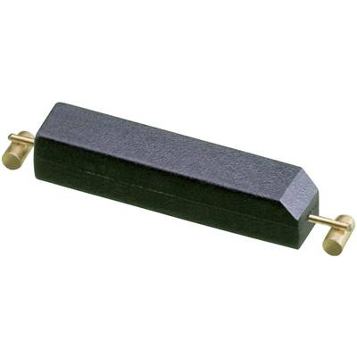 A black, hexagonal rod with two small, golden cylinders at its ends, which may serve as connective pieces.