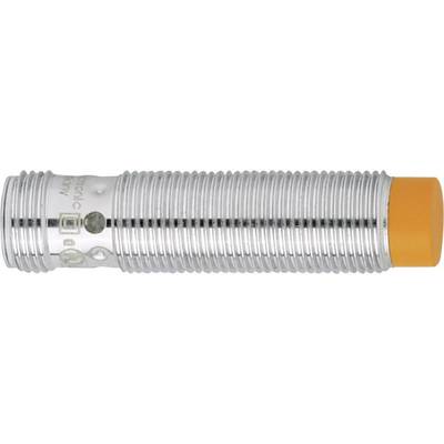 Cylindrical, metallic sensor with a ribbed body and orange tip, suitable for industrial applications for object detection.
