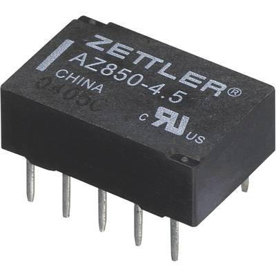 A black electronic component with the inscription 'Zettler AZ850-4.5'. Several metal pins protrude.