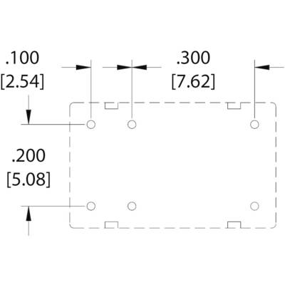 'Sketch of a rectangular object with hole spacing: 0.100 inches (2.54 mm) horizontal, 0.200 inches (5.08 mm) vertical, 0.300 inches (7.62 mm).'
