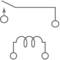 A circuit diagram with two different symbols: At the top, a switch with an arrow; at the bottom, a coil, represented by three loops.