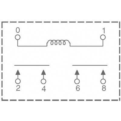 Diagram of a transformer with four terminals at the bottom, numbered 2, 4, 6, 8 and two at the top, numbered 0 and 1. A winding symbol connects 0 and 1.