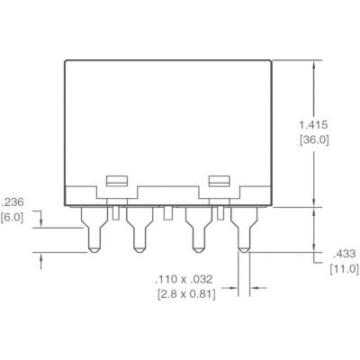 Technical drawing of an electronic component with dimensions: width 1.415 inches, height 0.433 inches, pin spacing 0.236 inches.