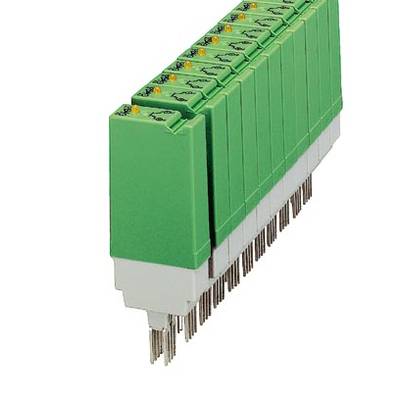 Green electronic plug modules in a row, with metal contacts visible underneath. Suitable for industrial use in control cabinets.