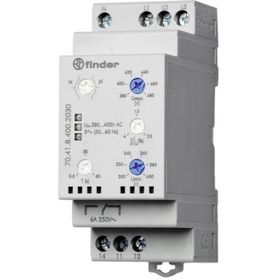 Electronic time relay with various setting options, displays, and connection terminals. Uses voltage specifications 380-400V AC.