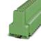 Green industrial electronics modules on a DIN rail, used for automated control in facilities and machines.