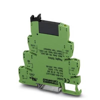 Green electronic module with the inscription 'Pumping Output' and connections, mounted on a metal bracket, for controlling electrical circuits.