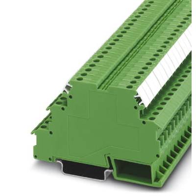 Green terminal block in triangular form with multiple connection terminals, suitable for use in switchboard applications.