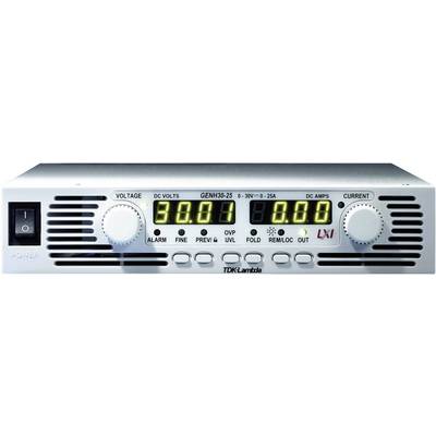 A digital power supply unit with displays for voltage, current and various control buttons. Display shows '30.01' volts and '0.00' amperes.
