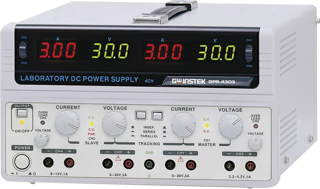 Bench PSU (adjustable voltage) GW Instek GPS-4303-E 0 – 30 V DC 0 – 3 A 200 W No. of outputs 4 x