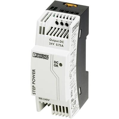   Phoenix Contact  STEP-PS/1AC/24DC/0.75  Rail mounted PSU (DIN)    24 V DC  0.83 A  18 W  No. of outputs:1 x    Content