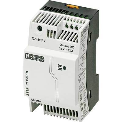   Phoenix Contact  STEP-PS/1AC/24DC/1.75  Rail mounted PSU (DIN)    24 V DC  1.9 A  42 W  No. of outputs:1 x    Content 