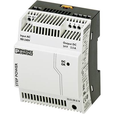   Phoenix Contact  STEP-PS/1AC/24DC/2.5  Rail mounted PSU (DIN)    24 V DC  2.75 A  60 W  No. of outputs:1 x    Content 