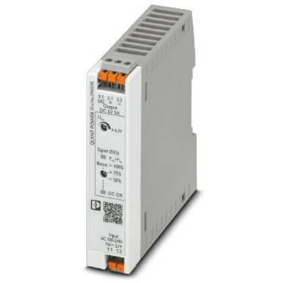 Compact power supply unit with inputs and outputs, displaying signal levels and operational states, ideal for industrial applications.