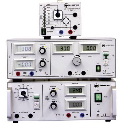 'Three electronic devices for voltage and current supply, with digital displays for volts and amperes, adjustment knobs, and power switches.'