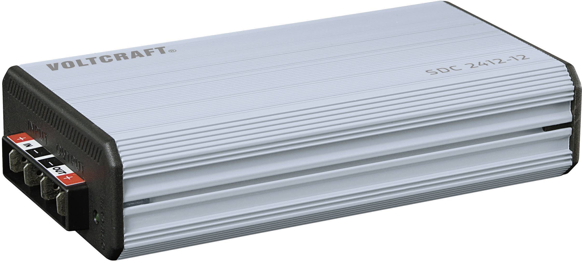 Silver Voltcraft power supply unit with side connection terminals, model SDC 2412-12, for direct current applications.