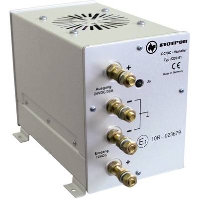 DC/DC voltage converter, Type 2239.61, with input and output. Input 12VDC, Output 24VDC/30A. Manufacturer: Startron, Made in Germany.