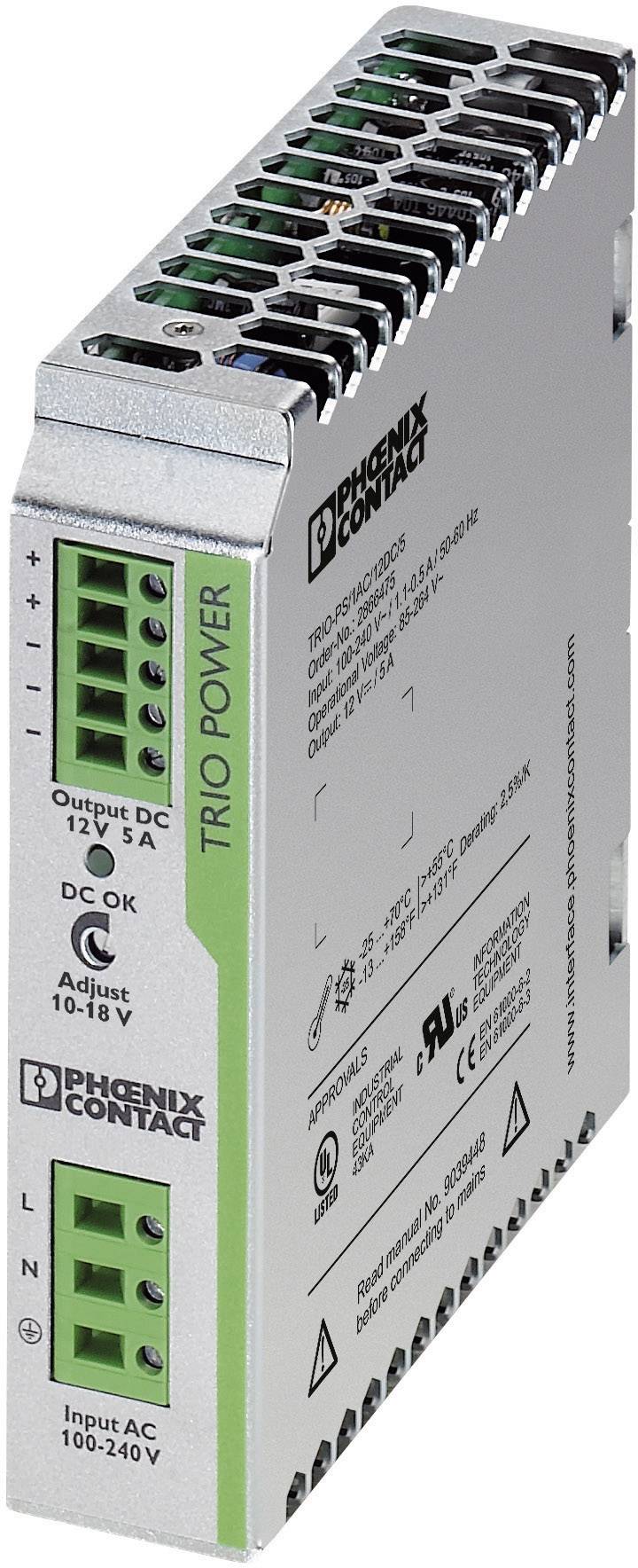 Phoenix Contact TRIO-PS/1AC/12DC/5 Rail mounted PSU (DIN) 12 V DC 5 A 60 W 1 x