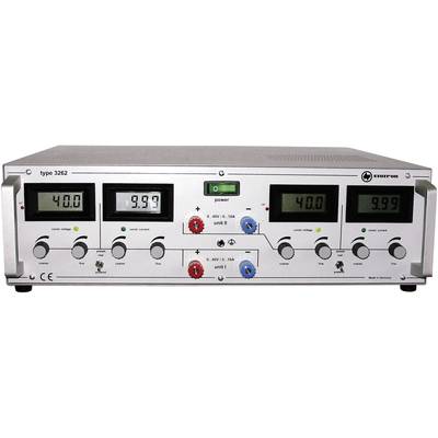 The image shows an electronic test device, model 'type 3262', with two digital displays, rotary controls, and colourful connectors.
