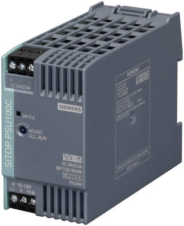 Siemens SITOP PSU100C 24 V/2,5 A Rail mounted PSU (DIN) 24 V DC 2.5 A 60 W No. of outputs:1 x Content 1 pc(s)