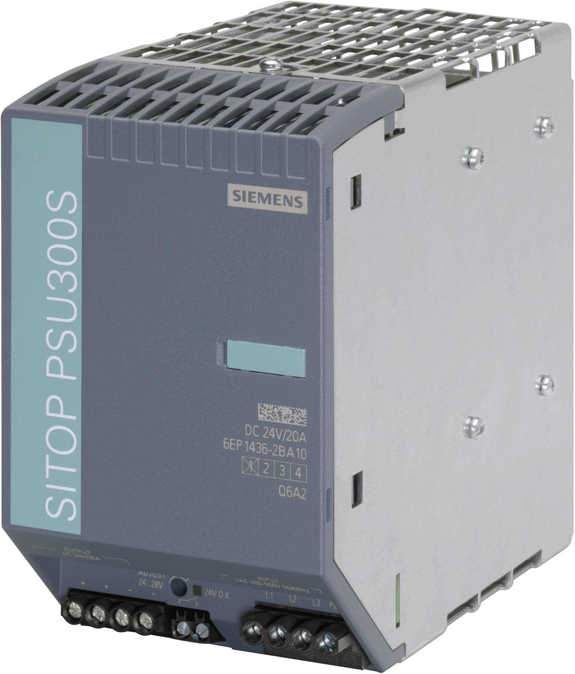 Siemens SITOP PSU300S 24 V/20 A Rail mounted PSU (DIN) 24 V DC 20 A 480 W 1 x