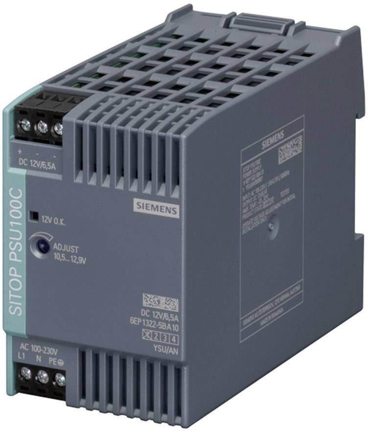 Siemens SITOP PSU100C 12 V/6,5 A Rail mounted PSU (DIN) 12 V DC 6.5 A 78 W No. of outputs:1 x Content 1 pc(s)