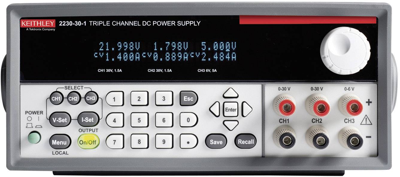 Keithley Bench PSU (adjustable voltage) 0 – 30 V DC 0 – 1.5 A 120 W GPIB No. of outputs 3 x