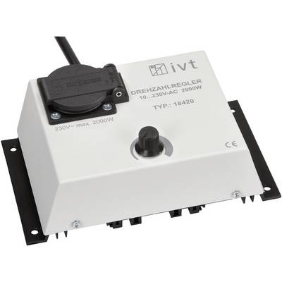 A white speed controller with a black rotary knob and socket, labelled 'Speed Controller 10...230V-AC 2000W', Type: 18420.