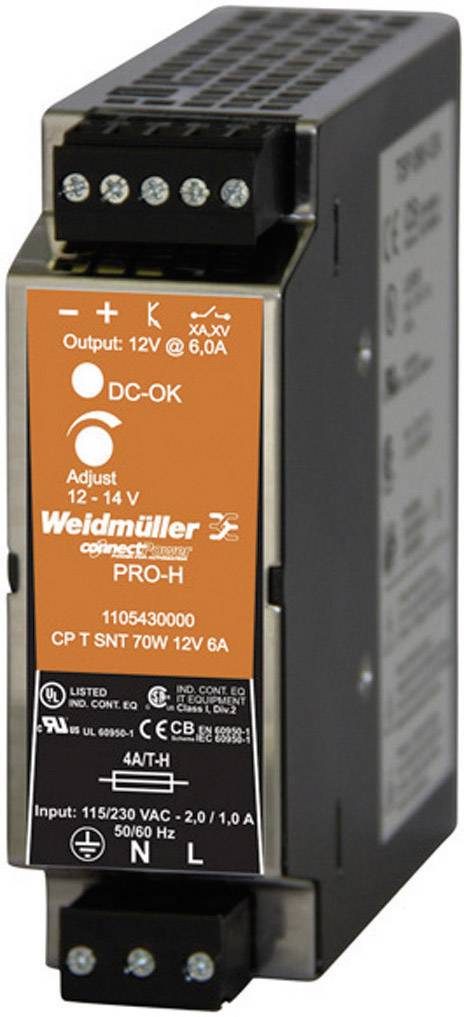 SMPSU Weidmueller CP T SNT 70W 12V 6A 15 V DC 6 A 70 W 1 x
