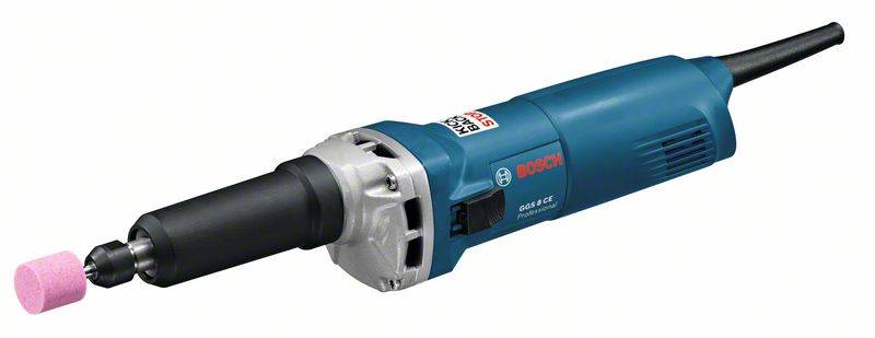 A blue Bosch straight grinder with a pink grinding attachment, suitable for precise grinding and polishing in craft applications.