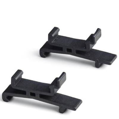 Two black plastic components with an L-shaped design, presumably mounting brackets or clips, on a white background.