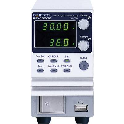 A digital DC power supply is displaying '30.00 V' for voltage and '36.0 A' for current. Functions: OVP/OCP, Lock/Local, PWR DSPL.