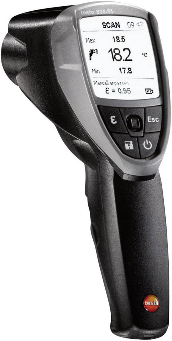 An infrared thermometer displays a temperature of 18.5 °C on a digital display.
