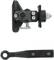 A black, metal tow bar with a robust design and bolting elements, suitable for bicycle trailers.