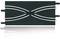 Black and silver geometric shape on a white background, consisting of curved lines arranged symmetrically.