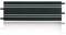 Black rectangular object with shiny parallel lines in the centre. Reflective surface beneath.