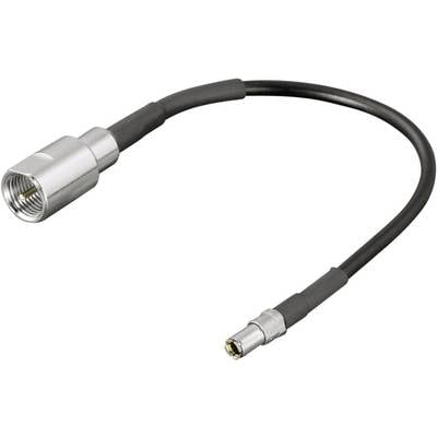 'Coaxial cable with a metal plug on both ends, of medium length. Use: Connecting aerials or television equipment.'