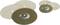Two groups of grinding wheels in different sizes; one group made of light material, the other of darker metal.
