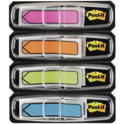 Four packs of coloured Post-it index markers in pink, orange, green and blue. Each pack contains 35 markers.