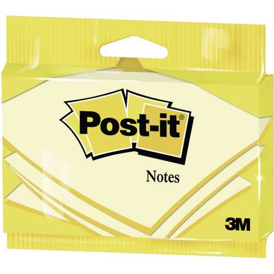 Yellow Post-it note pads in packaging featuring the 'Post-it' logo and 'Notes' inscription. Brand name '3M'. Office supplies for taking notes.