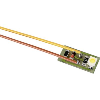 Electronic circuit with two connection wires, a resistor, a diode, and a yellow LED.
