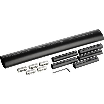 'A set of black heat-shrink tubes with metal clips and an Allen key, typical accessories for electrical applications.'