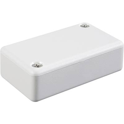A rectangular, white plastic casing with two visible screws on the top surface for securing the closure.