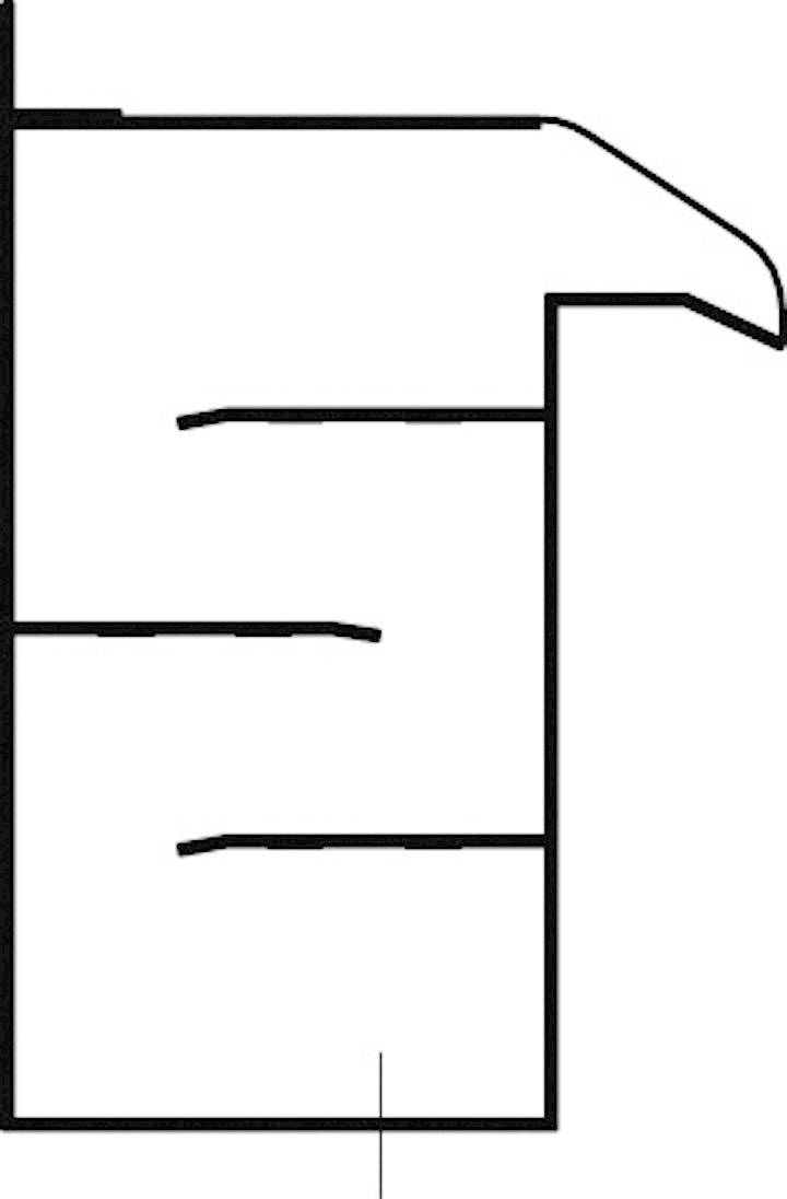 Black and white outline drawing of a quarter circle with two diagonal and one horizontal line inside it.