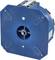 Blue electrical transformer with multiple connections and mounting options, for current measurement and control.
