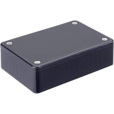 Rectangular black enclosure with screws at the corners on the top surface. Suitable for electronic devices or circuits.
