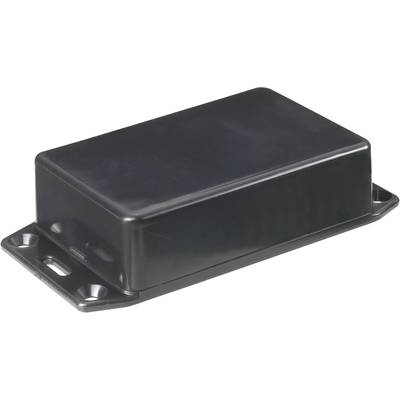 A rectangular, black enclosure with rounded corners that could protect electronic components.